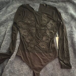 Black Lace Embroidered Bodysuit